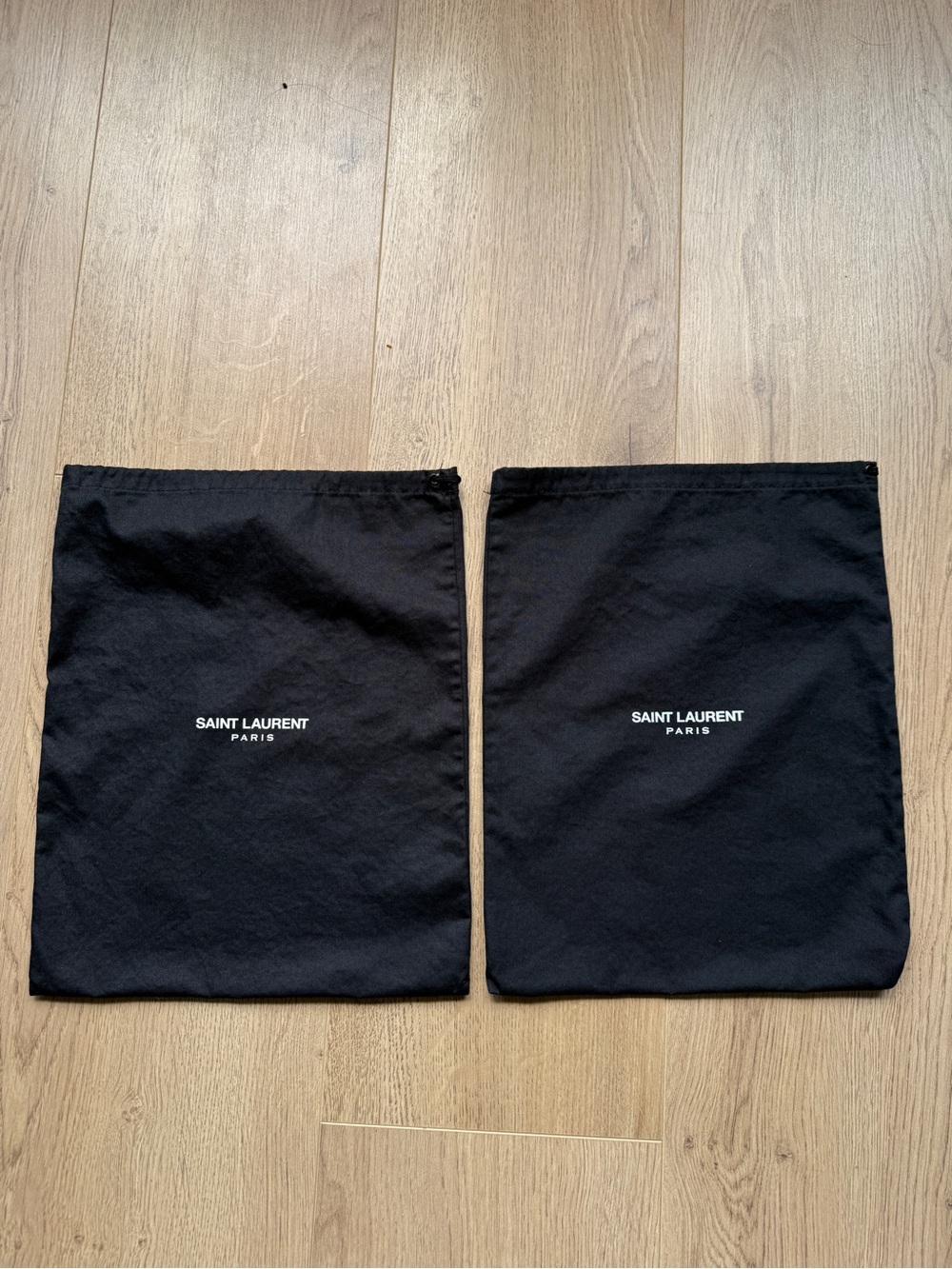 Saint Laurent Black Drawstring Dust Bags with White Logo (Pair)